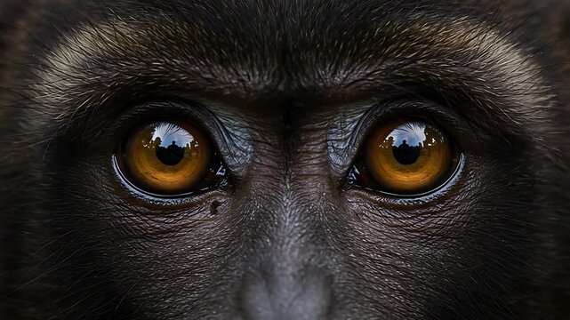 Intimate Wildlife Portrait: Soulful Eyes of a Macaque Monkey Captivating Viewers