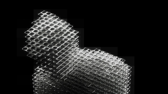 Nano Tech Nanostructure Lattice Perforated Stacked Layers Metallic Tower Futuristic Design 3d illustration