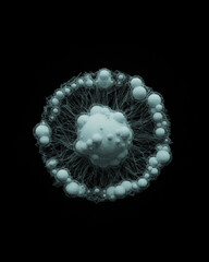 Nano Tech Nanotechnology Nano Sphere Circular Clustered Spheres Wireframe Network Blue Nano Cluster Molecular Futuristic Design 3d illustration