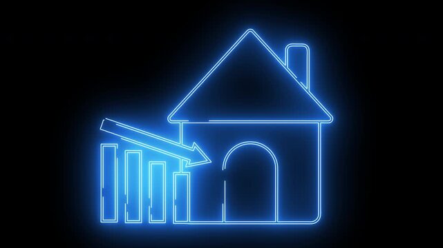 down chart icon and house icon with neon effect