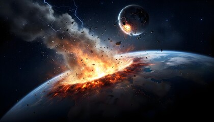 Fototapeta premium Moon collision impact on earth