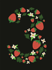 Strawberry Number 3 – Fruit Floral Number Clipart