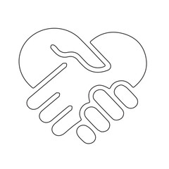 Heart shaped handshake icon isolated on white background