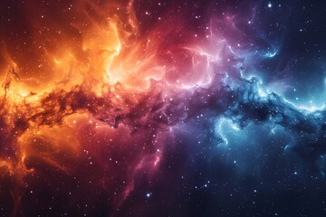 Fototapeta premium Colorful space nebula background with stars and galaxy with blend of orange, blue and purple hues