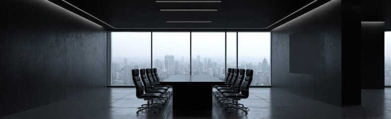 Modern, dark conference room with city view (1)