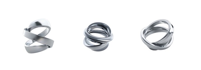 Elegant silver knot rings on a black background