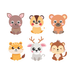 Adorable cartoon animals, perfect for childrens illustrations, designs, or any project needing a touch of cuteness