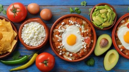 Sizzling breakfast tacos kitchen food photography colorful aerial view