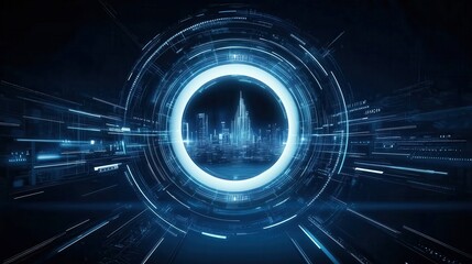 Futuristic cityscape within a digital interface