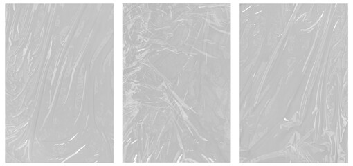 Three rectangular panels with plastic wrap texture. Background for packaging design, concept art, or digital art projects. Versatile and unique.