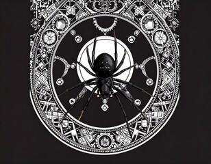 Obraz premium Spider in ornate circular frame