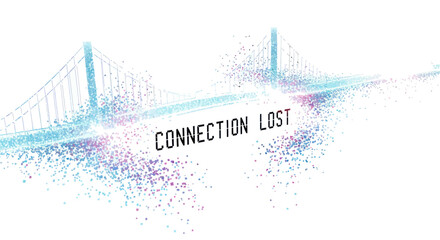 Connection Lost: Digital Bridge Disintegration Illustrating Network Failure.