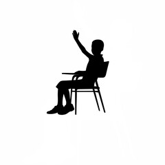 Silhouette of a boy raising hand to answer in outdoor class isolated on white background