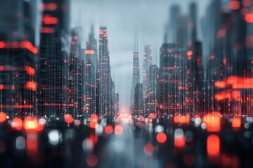 Futuristic city street at night