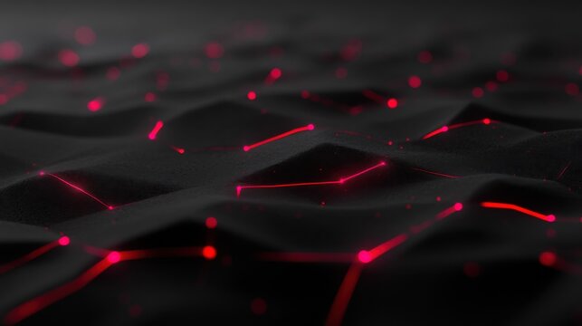 Glowing red network over undulating black surface