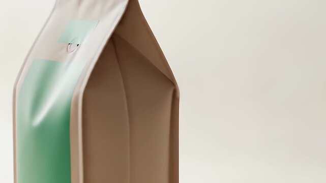 Dynamic Rotating Coffee Bag with Blank Green Label for Product Mockup and Branding