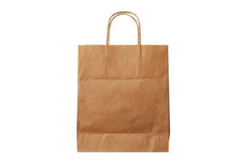 Brown paper shopping bag with twisted handles isolated on transparent background
