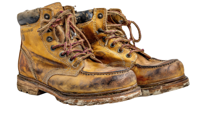 Pair of steel-toe safety boots background isolated on a Transparent background, PNG file.