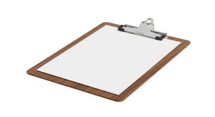 Wooden clipboard with blank paper, ready for notes or writing.