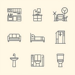  Minimalist Home Amenities Vector Icons