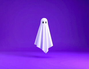 Cute 3D Halloween Ghost on Purple Background