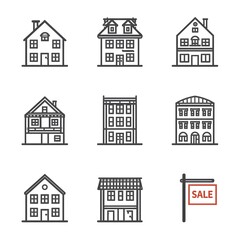 Vector Line Icon Set of Real Estate and Property