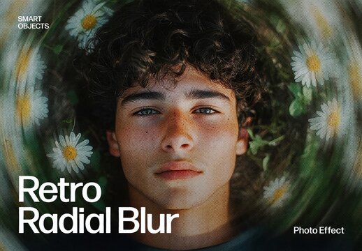 Retro Radial Blur Photo Effect Template & Vintage Motion Blur & Fisheye Lens Image Filter