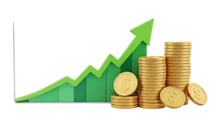 Financial Growth Chart with Gold Coins Illustrating Investment Success