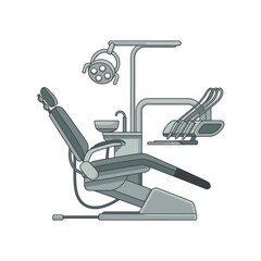 Dental Chair and Equipment Vector Illustration for Healthcare Clinics and Dental Practices Featuring Adjustable Chair Light and Instruments