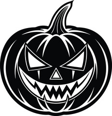 Halloween pumpkin logo design, spooky jack o lantern face illustration, scary horror pumpkin icon, creepy Halloween symbol for party, decoration, branding, stickers, invitations and holiday design