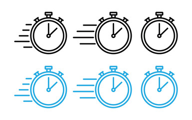 Stopwatch icon set. Line and glyph stopwatch timer. Countdown timer collection.Need for Speed? Stylish stopwatch icons convey urgency, deadlines, and efficiency.