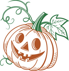 Halloween pumpkin logo design, spooky jack o lantern face illustration, scary horror pumpkin icon, creepy Halloween symbol for party, decoration, branding, stickers, invitations and holiday design