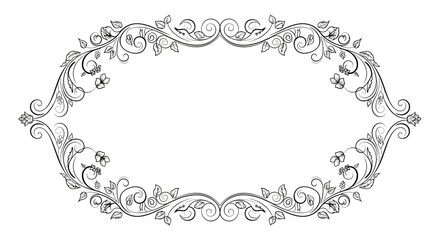 Elegant oval frame made of delicate branches and leaves, vintage border design on isolated white background.