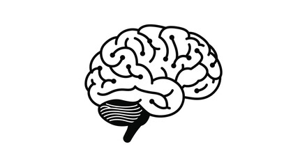 A simple black and white illustration of a human brain silhouette