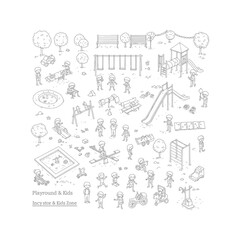Kids playground illustration swings slides climbing frame sandbox seesaw play equipment children playing