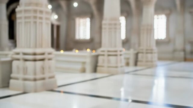 Serene Temple Interior Blurred Background for Ganesh Chaturthi  Varaha Jayanti  Hartalika Teej  Samvatsari  and Balarama Jayanti Celebrations
