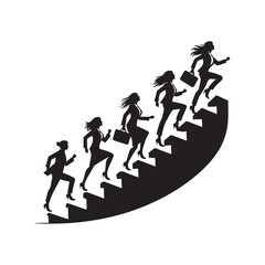 Business people climbing stairs vector silhouette outline logo design concept illustration