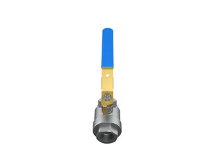 Modern chrome ball valve with a blue handle and golden stem, an essential plumbing and industrial component, presented on a PNG Transparent HD Background. High-res, isolated for design.