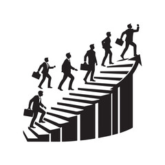 Fototapeta premium Business people climbing stairs vector silhouette outline logo design concept illustration