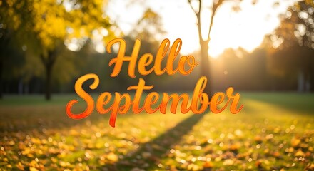 Hello September text with orange font
