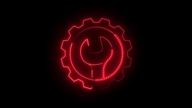 Abstract neon setting icon, wrench spanner frame symbol animation. neon Wrench flat frame animation Illustration Icon for web use for mechanics, fix, maintenance.  mechanical Repair tools concept.