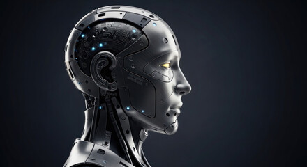 A futuristic humanoid robot with intricate metallic features and glowing elements, showcasing advanced technology