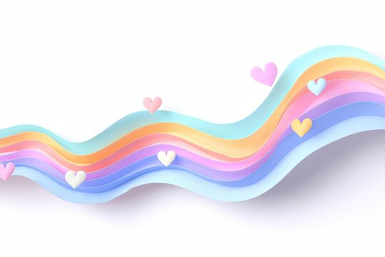 Pastel rainbow wavy banner with hearts - Powered by Adobe
