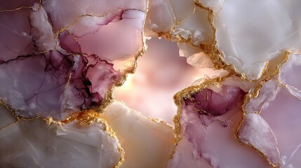 Beautiful close-up of agate stone with intricate patterns, natural hues, and shimmering gold accents illuminated by soft light