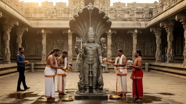 Varaha Jayanti Celebration Priests Performing Puja Rituals at Ancient Temple