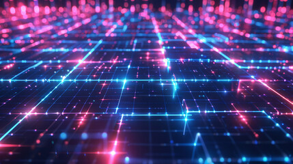 Obraz premium A high-tech cyber grid featuring glowing electric blue and neon pink lines, creating a modern futuristic aesthetic.