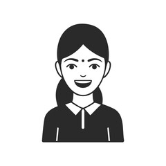 Fototapeta premium Smiling asian female avatar with ponytail and bindi on white background
