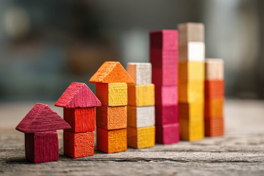 Colorful wooden blocks arranged in a bar graph