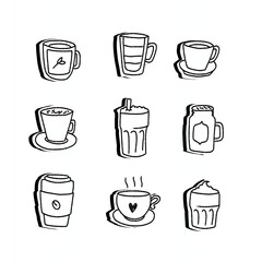 set of coffee beverages glassware collections cute vector illustration 