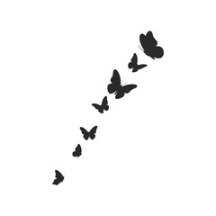 Silhouette of butterflies in ascending flight on white background